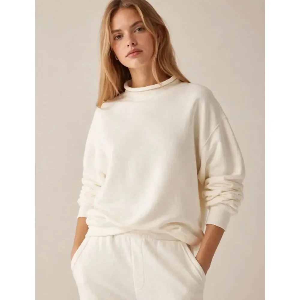 J.Crew Heritage Terry Rollneck Sweatshirt 100% Cotton Top Ivory CC944 Size S NWT